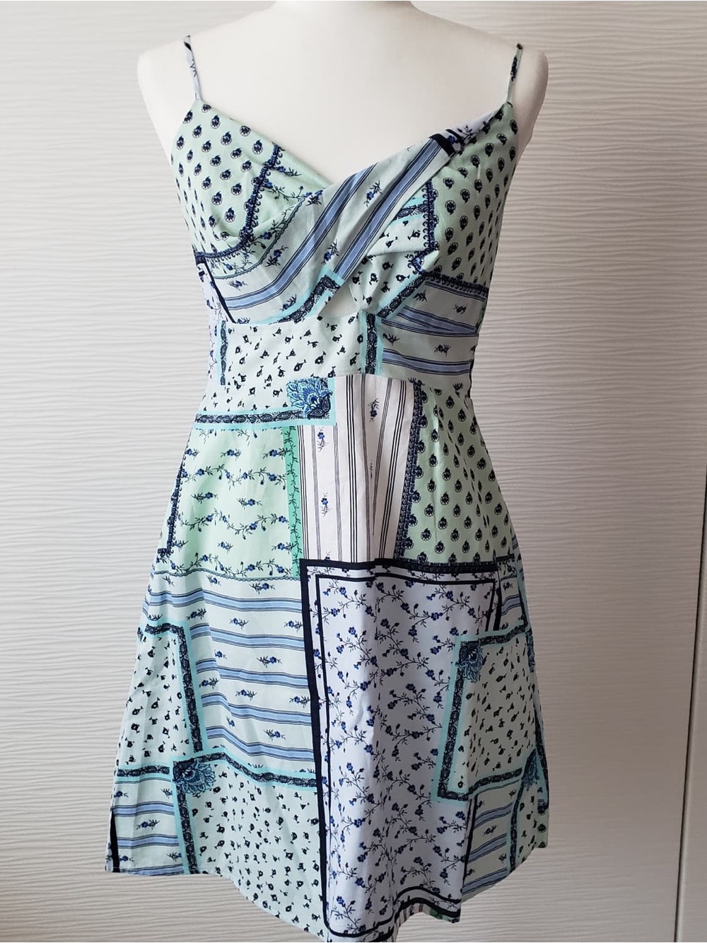 Loft Mint Patchwork Satin Spaghetti-Strap Mini Dress